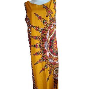 Medium Vintage Dress Handmade 1970's Sleeveless Maxi Africa Print Side Zip 1Of1